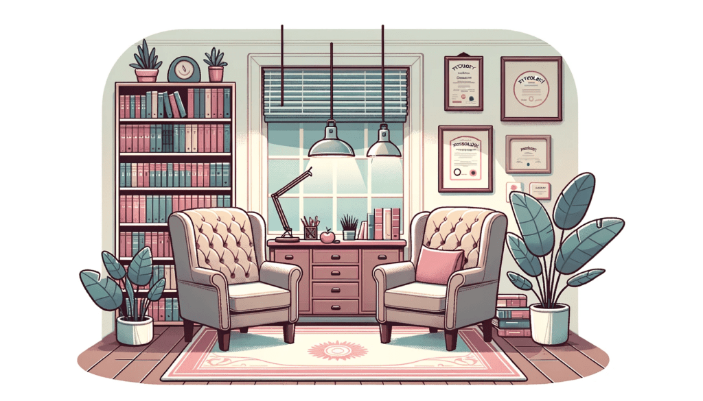 illustration of a cozy therapists office